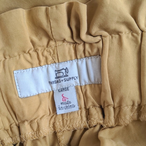 THREAD + SUPPLY | Wide Leg Pants Pull On Paperbag Waist Pockets,Mustard, Women L - Picture 8 of 13